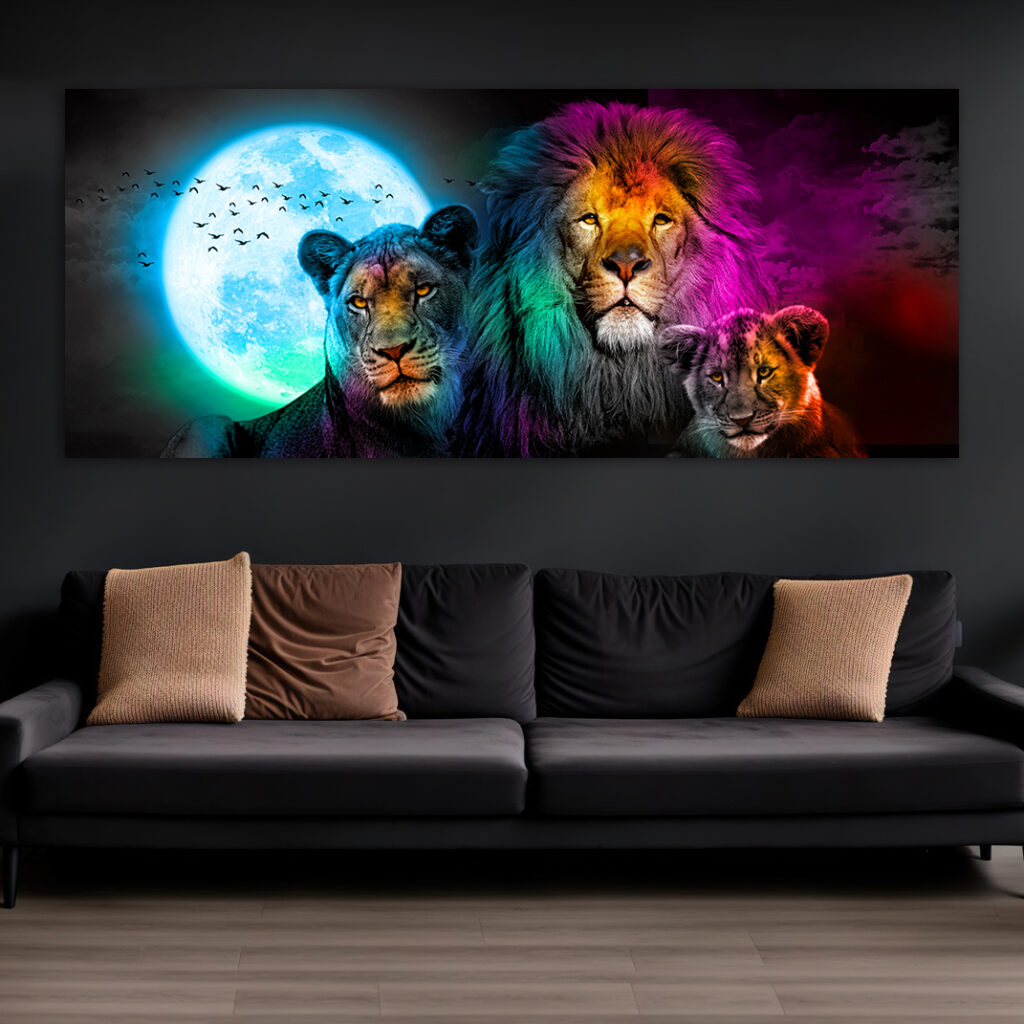 משפחת אריות בליל ירח מלא ניאון